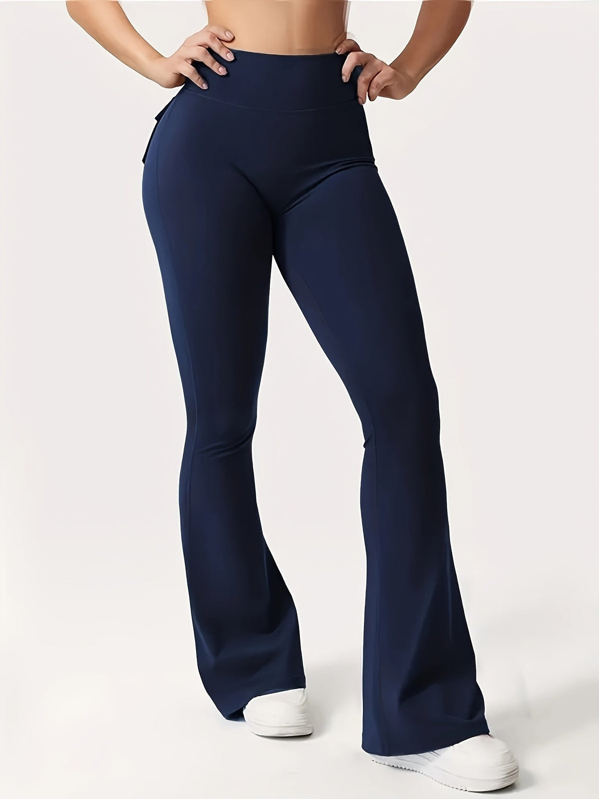 Women's 3-Piece High Waist Flare Yoga Pants Set with Belt and Pockets, Scrunch Butt Lifting Squat Proof 90% Polyester Stretchy Flared Leggings for Workout Gym Running Casual Wear